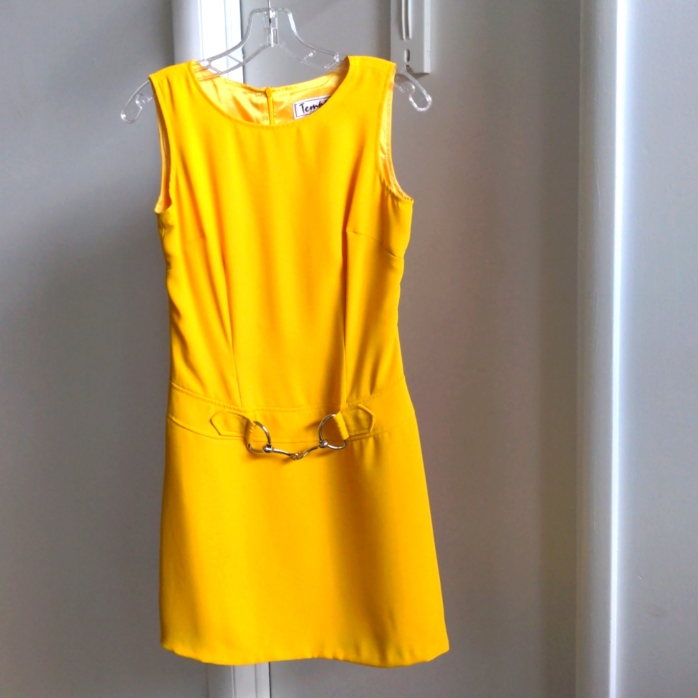 Tempo Paris Yellow Sleeveless Mini Dress with Gold Buckle